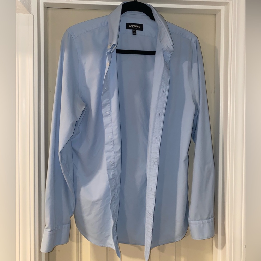 Light Blue Slim Button-Down Wrinkle-Resistant Performance Dress Shirt Size Small